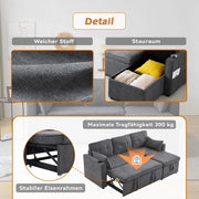 Sofá cama de 3 plazas con portavasos y bolsa lateral en el reposabrazos, sofá en forma de L, reversible a derecha e izquierda, gris