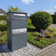 Metzler Paketbox Bispo 2, buzón con compartimento grande para paquetes, antracita, personalizado, grabado, acero inoxidable macizo para exteriores