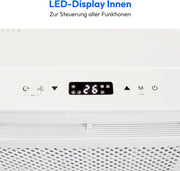 Aire acondicionado split inteligente MEDION P502 (para caravanas, autocaravanas, camping, barcos, autobuses, campers, casas móviles, incluye kit de montaje, 5000 BTU, refrigeración, deshumidificación y ventilación, modo nocturno, MD37735)