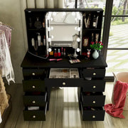 Tocador de maquillaje LED de lujo con 9 cajones, elegante estación de maquillaje