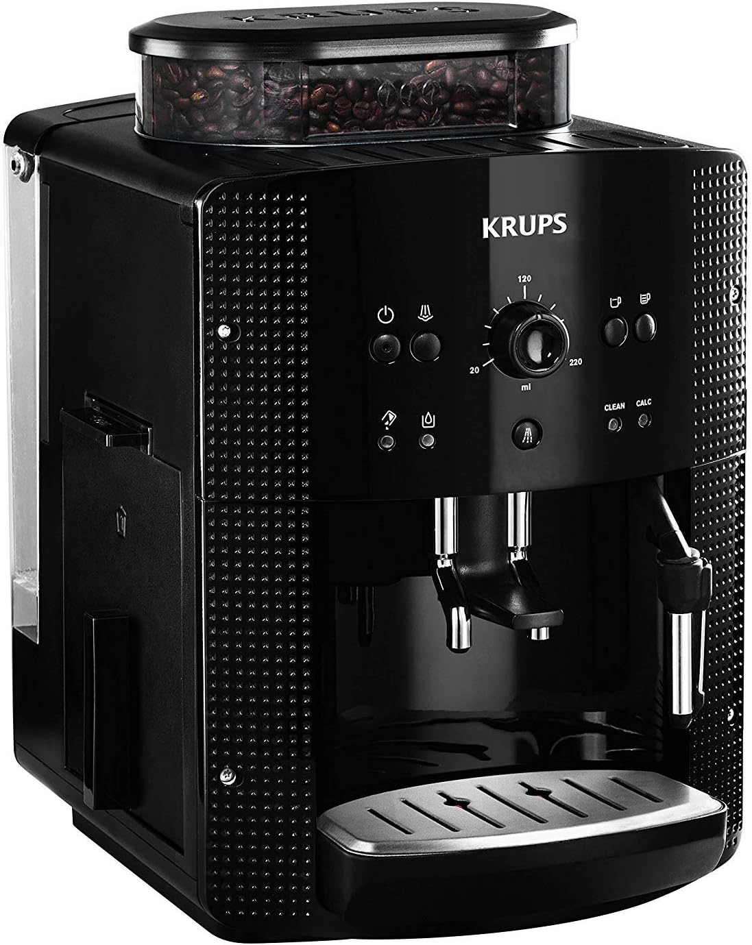Cafetera espresso superautomática Krups Arabica Picto, boquilla de espuma de leche, función de 2 tazas, mando giratorio, limpieza fácil, cafetera, negra, EA810870