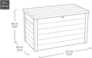 Arcón de almacenamiento Keter Signature 870L nogal - Caja de jardín con aspecto de madera y función de asiento - Baúl para cojines resistente a la intemperie con pistones de gas