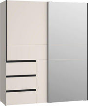 Armario moderno Forte Winn 2 de 170, armario con puertas correderas y espejo, 2 puertas, 3 cajones, madera, cachemira|beige, 170,3 cm de ancho x 200,5 cm de alto x 61,2 cm de fondo