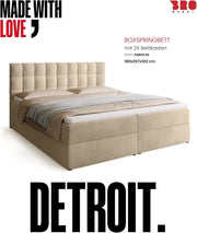 Cama boxspring BROMARKT con colchón Bonell y arcón, cama de matrimonio con topper 180x200cm, grado de firmeza H3, cama para dormitorio con cabecero tapizado, Detroit beige