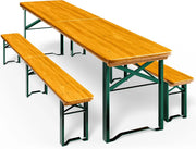 Set de mesa y bancos plegables para cervecería, 220 cm, madera, 2 bancos, 1 mesa, capacidad hasta 10 personas