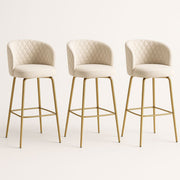 Set de 3 taburetes de bar de tela beige y metal dorado