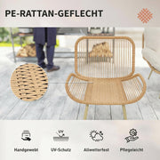 Outsunny Gartenmöbel Set 4-teilig Polyrattan Lounge-Set mit Zweisitzer 2 Sessel Tisch Tiefem Sitz Dicke Kissen Kunststoff-Tischplatte, Balkonmöbel für 4 Personen Sitzgruppe für Garten Balkon Beige