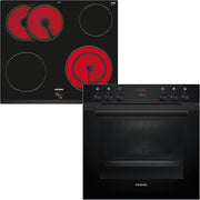 Siemens EQ211KAAB Set de horno empotrable iQ300, combinación de horno y placa integrable de 60 cm de ancho, precalentamiento rápido, esmalte brillante color granito, aire caliente 3D, zona para asados, negro