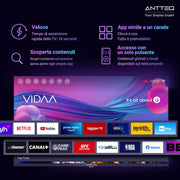 Smart TV Antteq AV24H3 de 24 pulgadas (60 cm) con Netflix, Prime Video, Rakuten TV, Disney+, YouTube, UVM, WiFi, sintonizador triple DVB-T2 / S2 / C