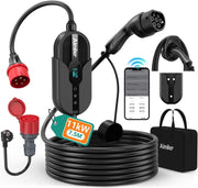 Cargador de coche eléctrico AIMILER 11kW con App, 8-16A, 7M, estación de carga trifásica para vehículos eléctricos con conector Tipo 2, incluye soporte de pared, pantalla OLED digital, IP66, compatible con Model 3/Y, EX30, 208EV y PHEV.