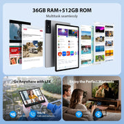 Tablette 3K de 13 pulgadas con Android 15, 36GB RAM, 512GB ROM (extensión 2TB), 4G LTE丨5G WiFi, 2940*1840 UHD, 11580mAh, G99 2.2GHz, 13MP+8MP, tableta táctil con teclado丨GPS丨4 altavoces (Gris)
