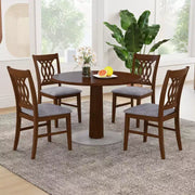 Juego de 4 sillas de comedor Costway con asiento acolchado, respaldo hueco y estructura de madera de caucho