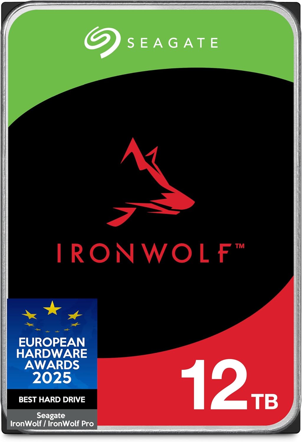Seagate IronWolf 12 TB, disco duro interno para NAS, CMR 3.5 pulgadas, SATA 6 Gb/s 7200 RPM, 256 MB de caché, para NAS RAID, embalaje abre fácil, servicios Rescue (ST12000VNZ008)