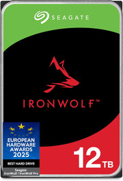 Seagate IronWolf 12 TB, disco duro interno para NAS, CMR 3.5 pulgadas, SATA 6 Gb/s 7200 RPM, 256 MB de caché, para NAS RAID, embalaje abre fácil, servicios Rescue (ST12000VNZ008)