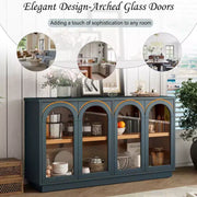 Aparador grande de 4 puertas con puertas de vidrio, gabinete arqueado con estantes ajustables para cocina