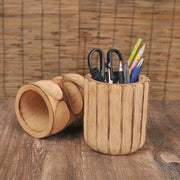 Portalápices de madera de mango maciza, tono de madera natural u oscuro, 12 cm de altura