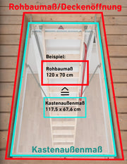 Escalera de desván aislada DOLLE 112x60 cm, valor U 0,77, tres secciones, para 285 cm de altura de habitación, 150 kg de capacidad de carga con aislamiento