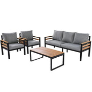 Conjunto de sofá para exterior de 4 piezas para 5 personas con mesa de centro de madera maciza y cojines extraíbles