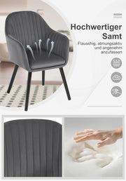Juego de 6 sillas de comedor WOLTU, para dormitorio, cocina, salón, sillas de cocina tapizadas con reposabrazos, patas de madera maciza, asiento de terciopelo, gris oscuro