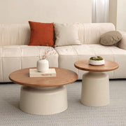 Mesa de centro redonda de madera maciza, mesa de centro redonda para salón moderno, estilo cremoso, base de acero al carbono para el hogar, salón, oficina, granja, fácil de montar (negro)