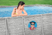 Set completo de piscina con estructura Bestway Power Steel Swim Vista Series, incluye bomba de filtro, 427 x 250 x 100 cm, aspecto de pared de piedra (gris crema), ovalada
