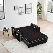 Sofá cama de 2 plazas de terciopelo de 55" con cama extraíble, respaldo ajustable, bolsillos laterales y soporte para teléfono