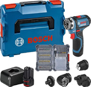 Taladro atornillador a batería Bosch Professional 12V System GSR 12V-15 FC - Sistema FlexiClick (incl. 2 baterías GBA 12V de 2.0 Ah, cargador, 4 accesorios, set de 40 accesorios) - Alimentado por batería