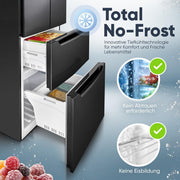 Frigorífico con congelador Bomann® | Congelador No-Frost | Frigorífico de 186 cm | 39 dB | Frigorífico combi con MultiAirflow | 320 L | Frigorífico combi No-Frost | KG 7361 negro-inox