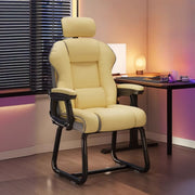 Silla ejecutiva ergonómica de cuero con respaldo alto color amarillo