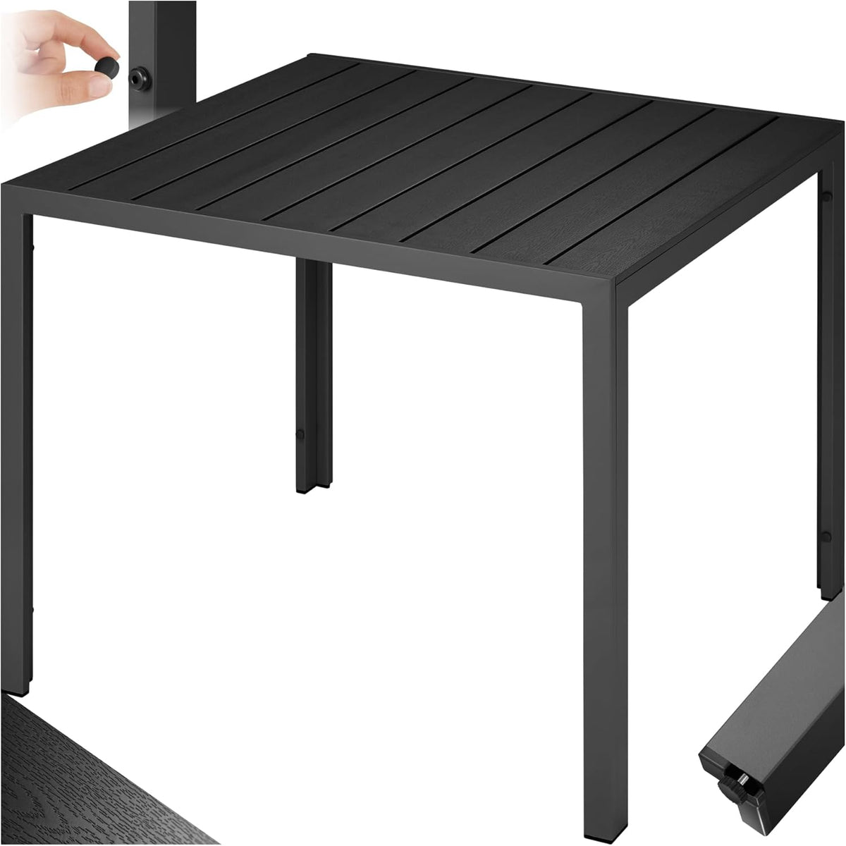 tectake® Mesa de jardín, mesa de comedor exterior, mesa de balcón con aspecto de madera, mesa de terraza con marco de aluminio, muebles de jardín resistentes a la intemperie, 90x90x74,5 cm, mesa para jardín, salón, conjunto de asientos - negro