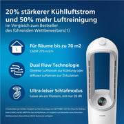 Philips Air Performer 2 en 1: Purificador de aire y ventilador refrigerante - Purifica 70 m², elimina el 99,97 % de alérgenos y contaminantes. Filtro HEPA, sensores inteligentes, Alexa, aplicación. (AMF765/10)