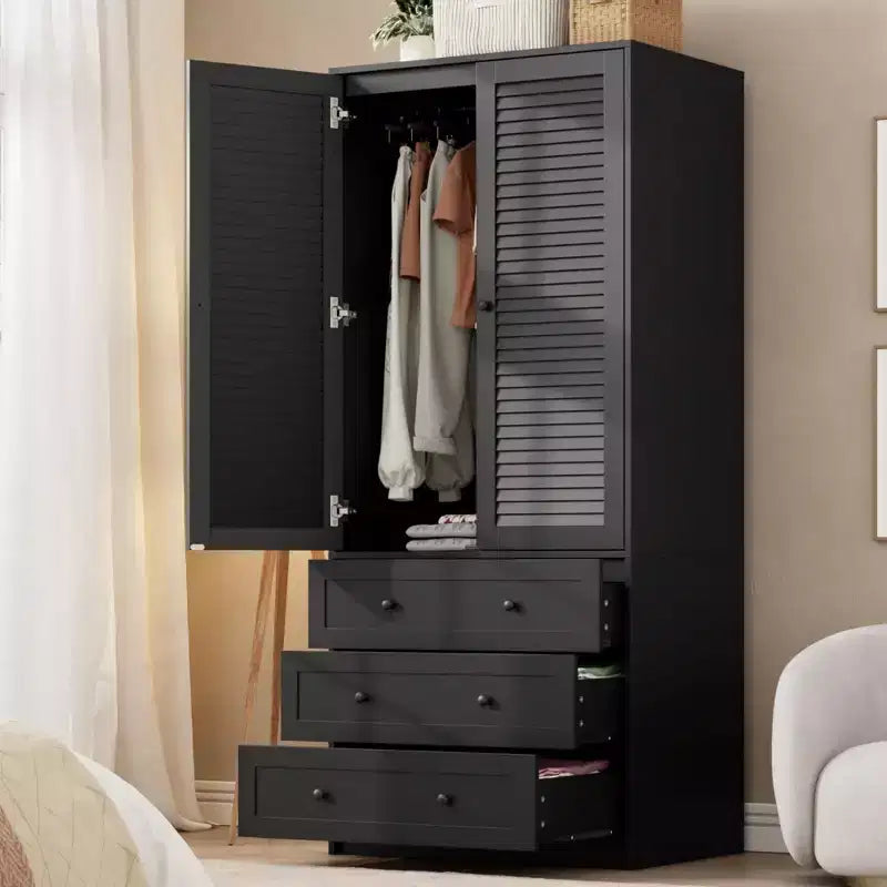 Armario ropero COZONY con 3 cajones y 2 puertas, clóset de madera moderno para dormitorio, armario de pie resistente de color blanco