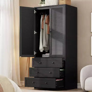 Armario ropero COZONY con 3 cajones y 2 puertas, clóset de madera moderno para dormitorio, armario de pie resistente de color blanco