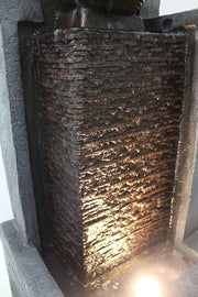 Arnusa Gran fuente de jardín con iluminación LED, fuente en cascada, juego de agua, decoración de jardín, negro, gris