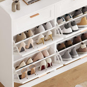 Zapatero KIMENICH con 4 trampones, mueble zapatero estrecho con 2 cajones, estante ajustable, para 16-24 pares de zapatos, recibidor, pasillo, 24 x 100 x 103 cm, blanco