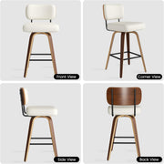 Juego de 2 taburetes de bar giratorios con respaldo, altura de asiento de 65 cm, piel sintética y madera maciza, diseño de mediados de siglo con 4 patas y reposapiés, sillas de bar para cocina y bar en color beige