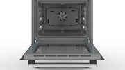 Cocina eléctrica de libre instalación Bosch Serie 4 HKR39C250, 60 cm de ancho, asistente de limpieza EcoClean Direct, aire caliente 3D para hornear en 3 niveles, control por pantalla LED, zona de cocción ampliable para recipientes grandes