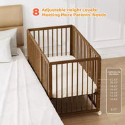 Cuna convertible 8 en 1 JOYMOR, incluye 2 colchones, se convierte en moisés, cuna mediana, cuna de tamaño completo, sofá cama, cama para niños pequeños y corralito.