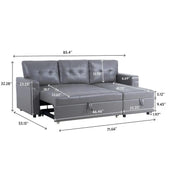 Sofá seccional reversible convertible con cama extraíble, chaise longue con almacenamiento oculto y patas duraderas
