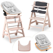 Hauck Trona Beta+ Newborn Set Eco Bouncer - Trona de madera evolutiva para bebés desde el nacimiento, incluye accesorio para recién nacidos, cojín de asiento y bandeja - Gris oscuro