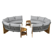 Set de sofá seccional redondo de madera de acacia para exteriores con mesa de centro, 12 plazas
