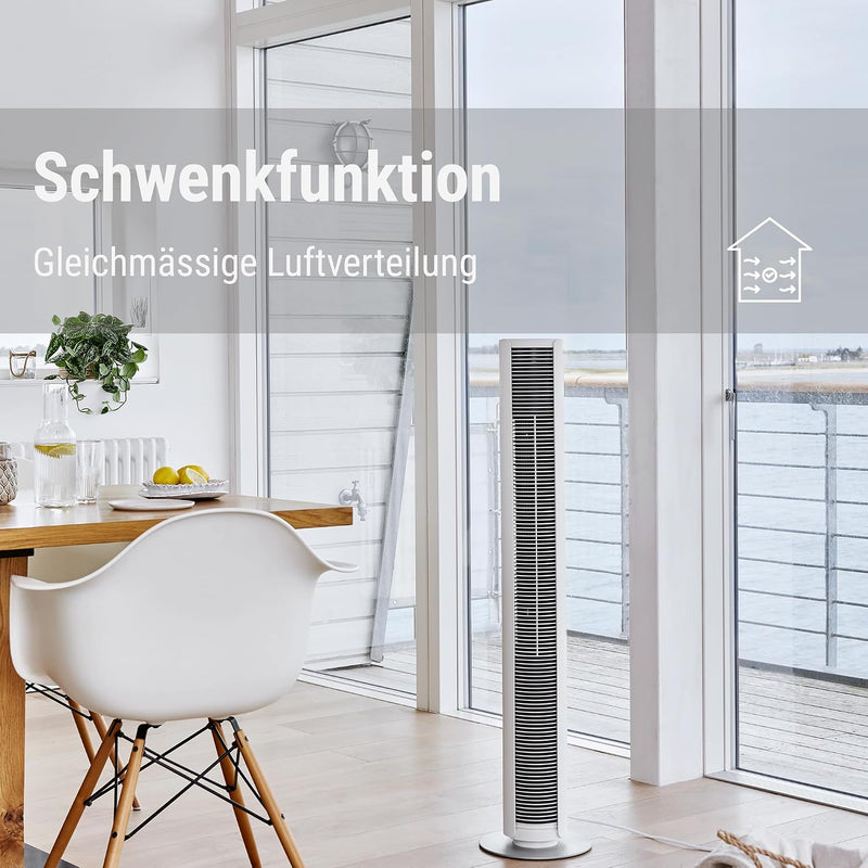 Ventilador de torre Stadler Form Peter, energéticamente eficiente y silencioso con 29 dB(A), con mando a distancia, función de oscilación, 6 velocidades, temporizador de 7 horas, luces LED regulables, adecuado para el dormitorio, negro