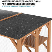 Recinto exterior para gatos Wiltec 168 x 82 x 166,5 cm con 6 superficies de descanso, recinto para gatos resistente a la intemperie para jardín, caseta para gatos con malla de alambre y techo de betún
