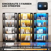 Vitrina esquinera BROTTAR con puertas de cristal, estantería esquinera alta de 165 cm con iluminación LED de 3 colores, armario expositor de 4 niveles con sensor inteligente para salón, dormitorio u oficina, negro