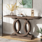 Mesa Consola Vintage con Base Geométrica Mesa de Pasillo de Madera