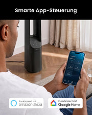 Ventilador sin aspas Pro Breeze de 101 cm - Ventilador para casa inteligente con Wi-Fi, control remoto, pantalla LED, 6 velocidades - Ventilador de torre muy silencioso, 5 modos de funcionamiento, oscilación automática de 60°, temporizador de 7 h