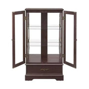 Vitrina de cristal iluminada con estantes ajustables: elegante vitrina de 2 puertas con cajón integrado, incluye bombilla