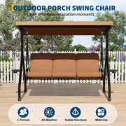 Columpio de porche para exteriores Coolmee de 3 plazas, silla columpio para patio 2 en 1 con cojines extraíbles gruesos y estructura de acero resistente a la intemperie para patio trasero y jardín