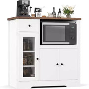 GustoWave Alacena de cocina para microondas con almacenamiento, 3 puertas, 1 cajón y estantes ajustables, gabinete de despensa