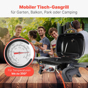 ProfiCook Gasgrill mit 2 Edelstahlbrennern | Tischgrill inkl. Gasdruckminderer & Gasschlauch | Grill mit Stabiler Metallhaube & Temperaturanzeige | Gasgrill klein für Balkon & Camping | PC GG 1261